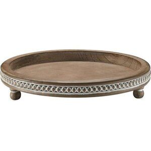 Wood Beaded Round Tray 12 Inch Rustic Farmhouse Coffee Table Decor Brown